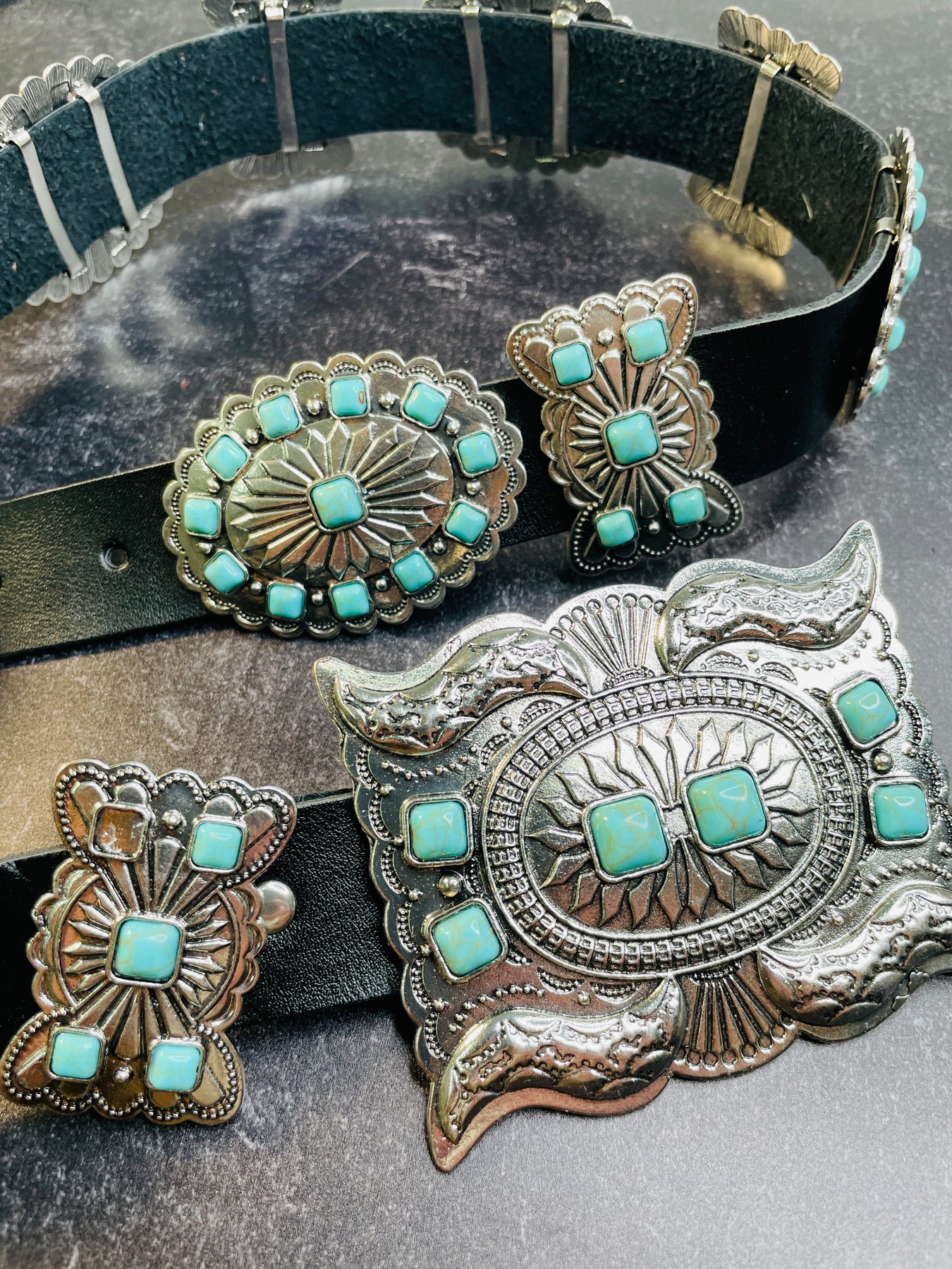 Kamberley Turquoise Concho Leather Belt