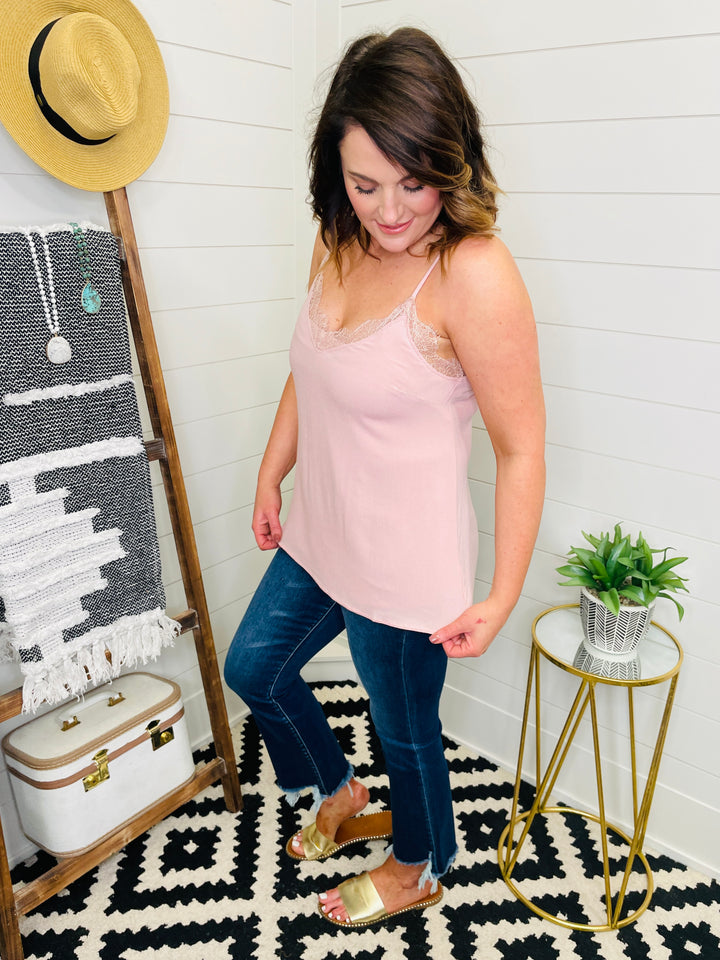Lace Trim Lined Cami : 2 Colors